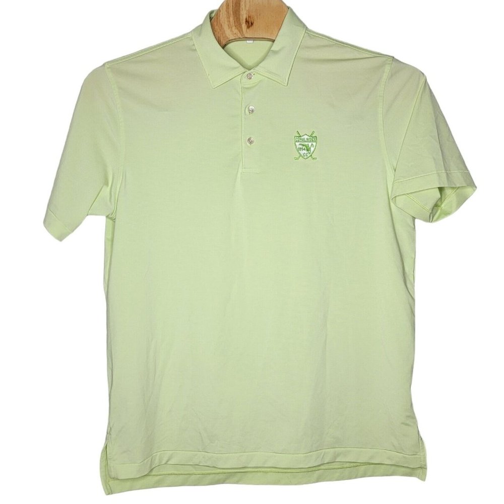 Peter Millar Summer Comfort Large Neon Green / White Striped Golf Polo Shirt‎